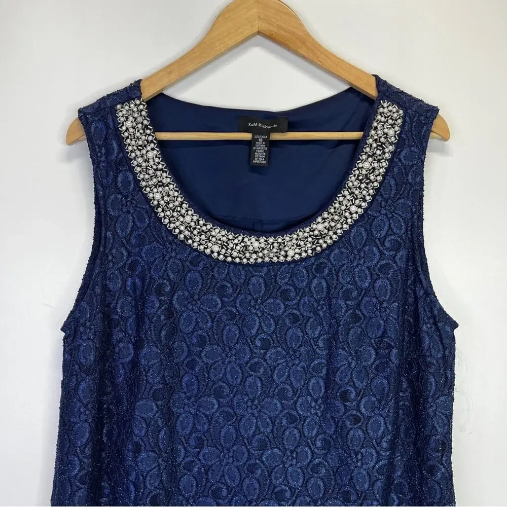 R&M Richards Beaded Neck Lace dress navy blue - 18d - Picture 4 of 9